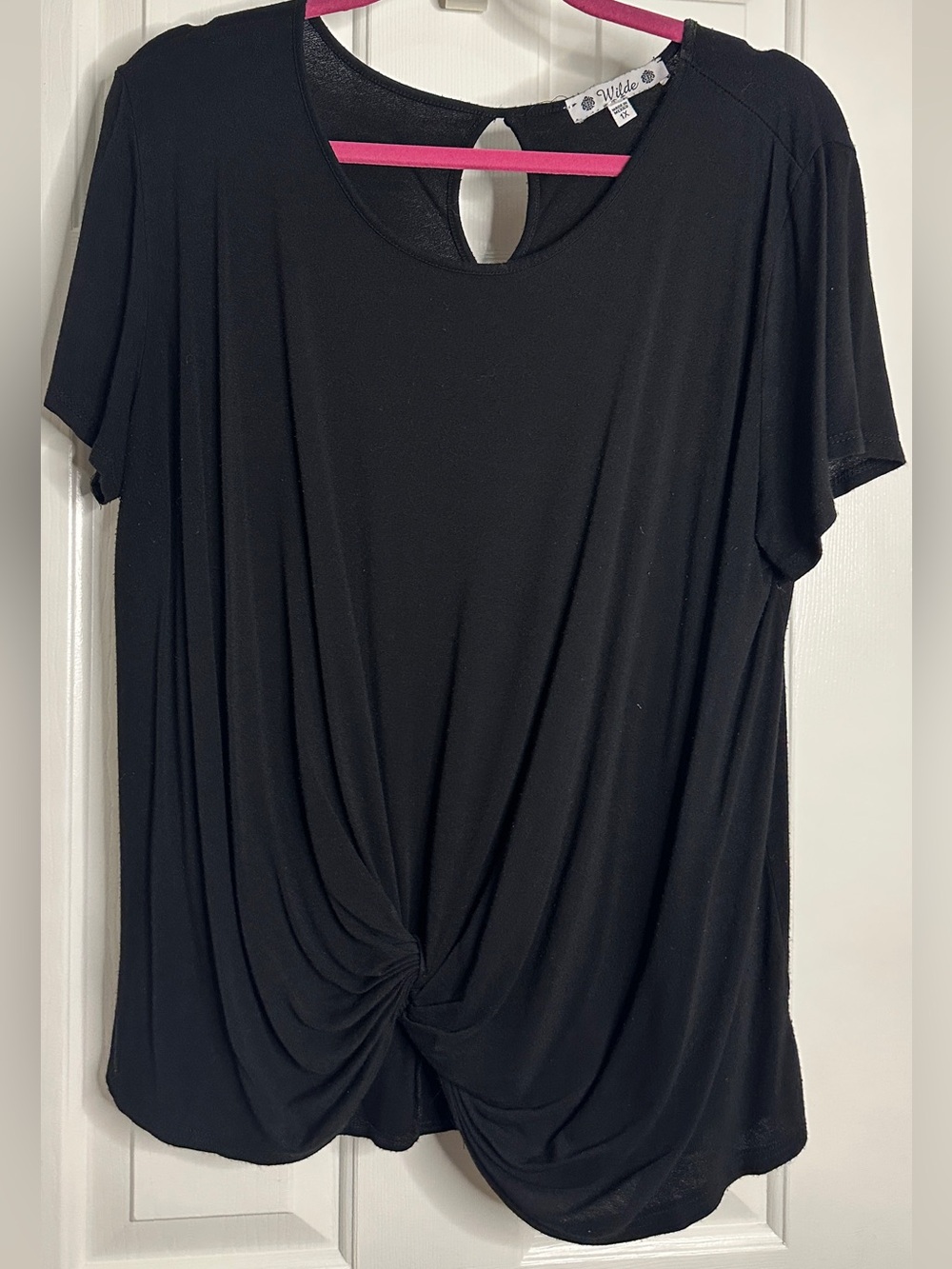 Wilde Black Twist-Front Short Sleeve Tee